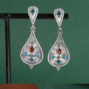 🔅🆕 ✨Bohemian Water Drop Silver Plated Dangle Earrings With Shiny Zircon ✨